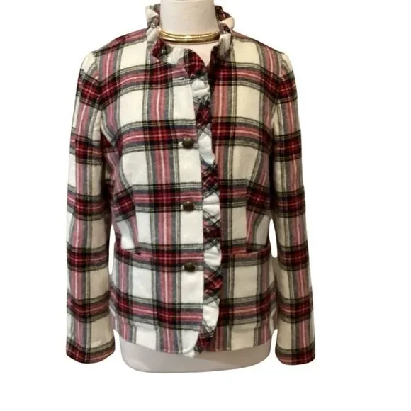 NWT Talbots Shetland Plaid Ruffle Trim Wool Jacket Size 8 - Picture 3 of 13